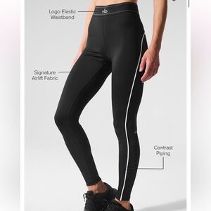 ALO Yoga Black Leggings with Contrast White Trim